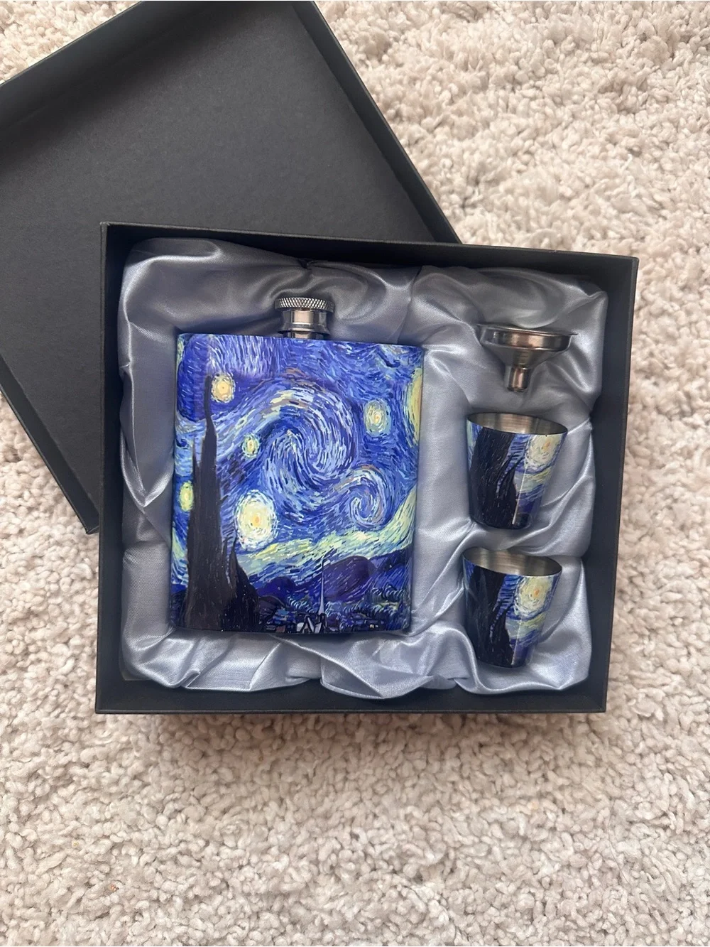 Vincent Van Gogh Starry Night Flask Gift Set - 8oz Stainless Steel